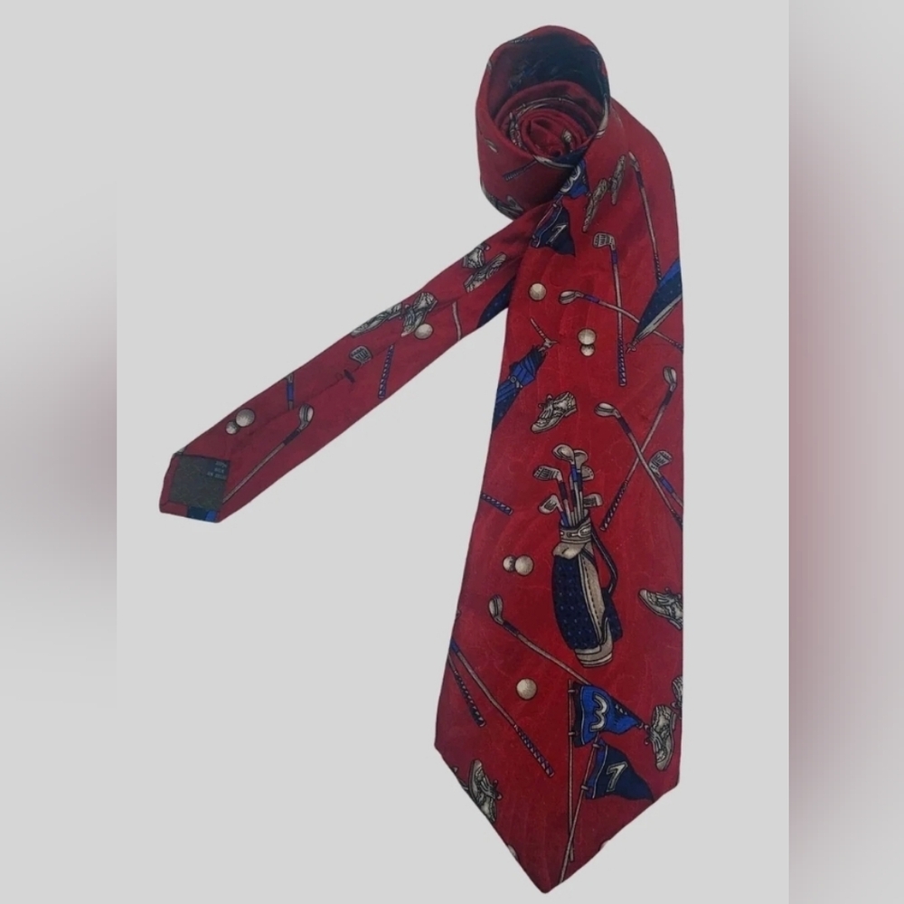 ARNOLD PALMER red Golf Silk Tie Made In USA‎